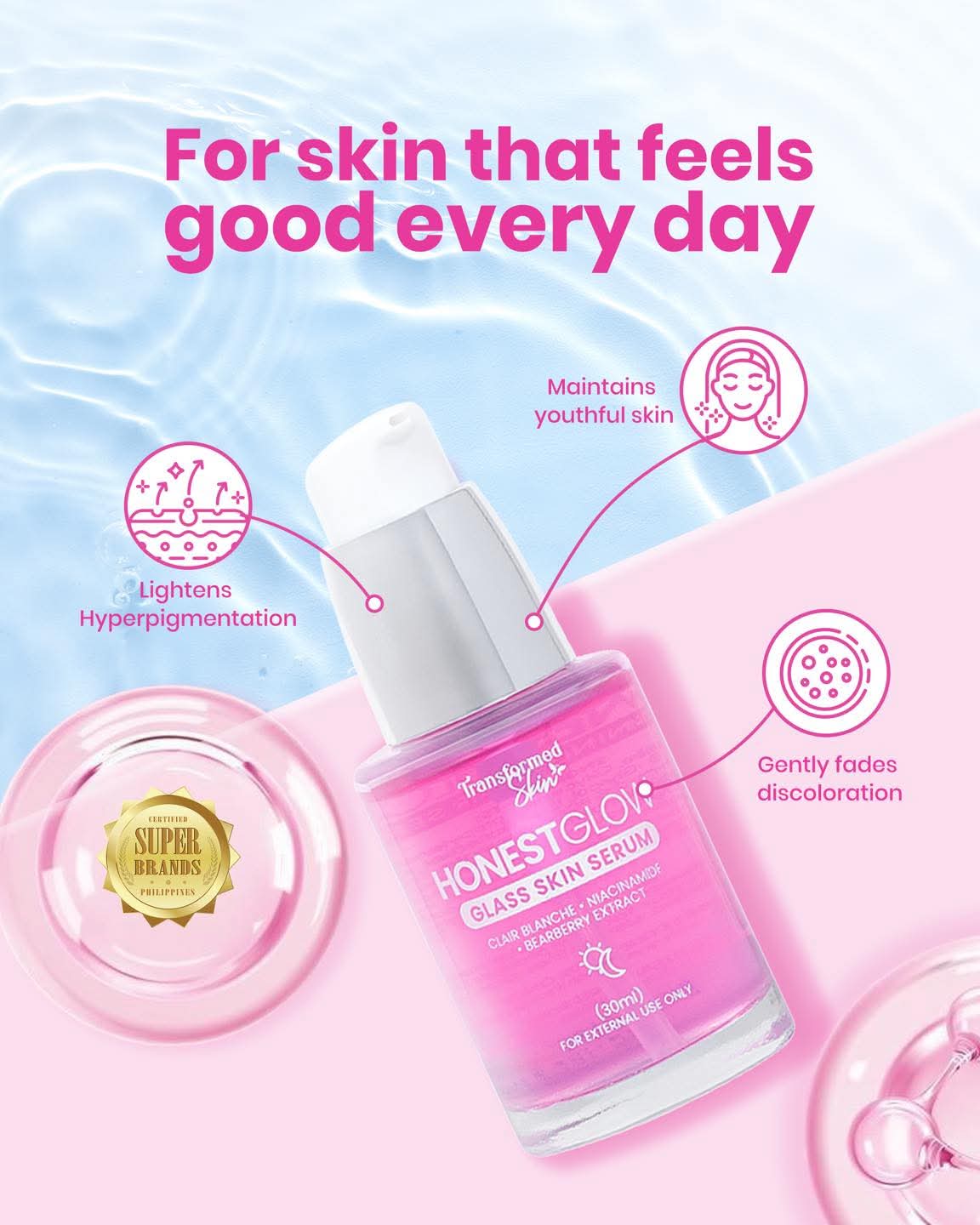 Authentic Honest Glow Glass Skin Serum Facial Brightening Booster for Intense Hydration Pore Refining Dark Spot Correction and Luminous Poreless Complexion