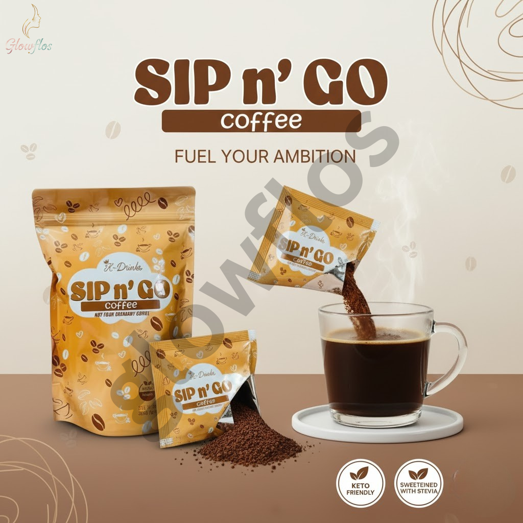 “K-Drinks Sip n’ Go Detox Coffee – premium Arabica slimming detox coffee with L-Carnitine, Psyllium Husk, Chlorella, and Dandelion Extract.”