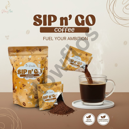 “K-Drinks Sip n’ Go Detox Coffee – premium Arabica slimming detox coffee with L-Carnitine, Psyllium Husk, Chlorella, and Dandelion Extract.”