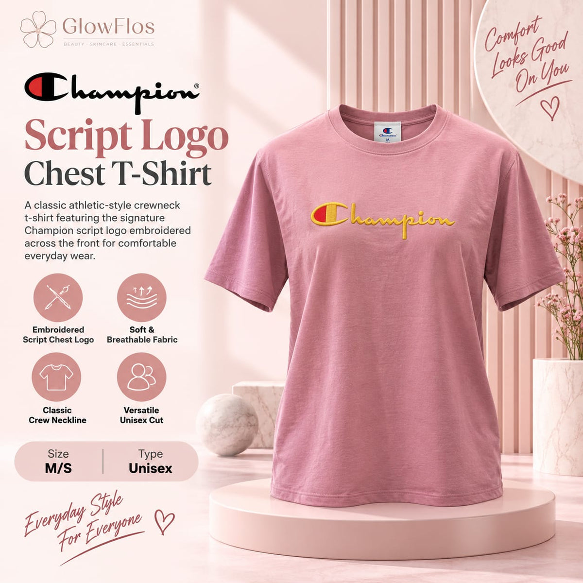 Champion Classic Script Logo Casual T-Shirt
