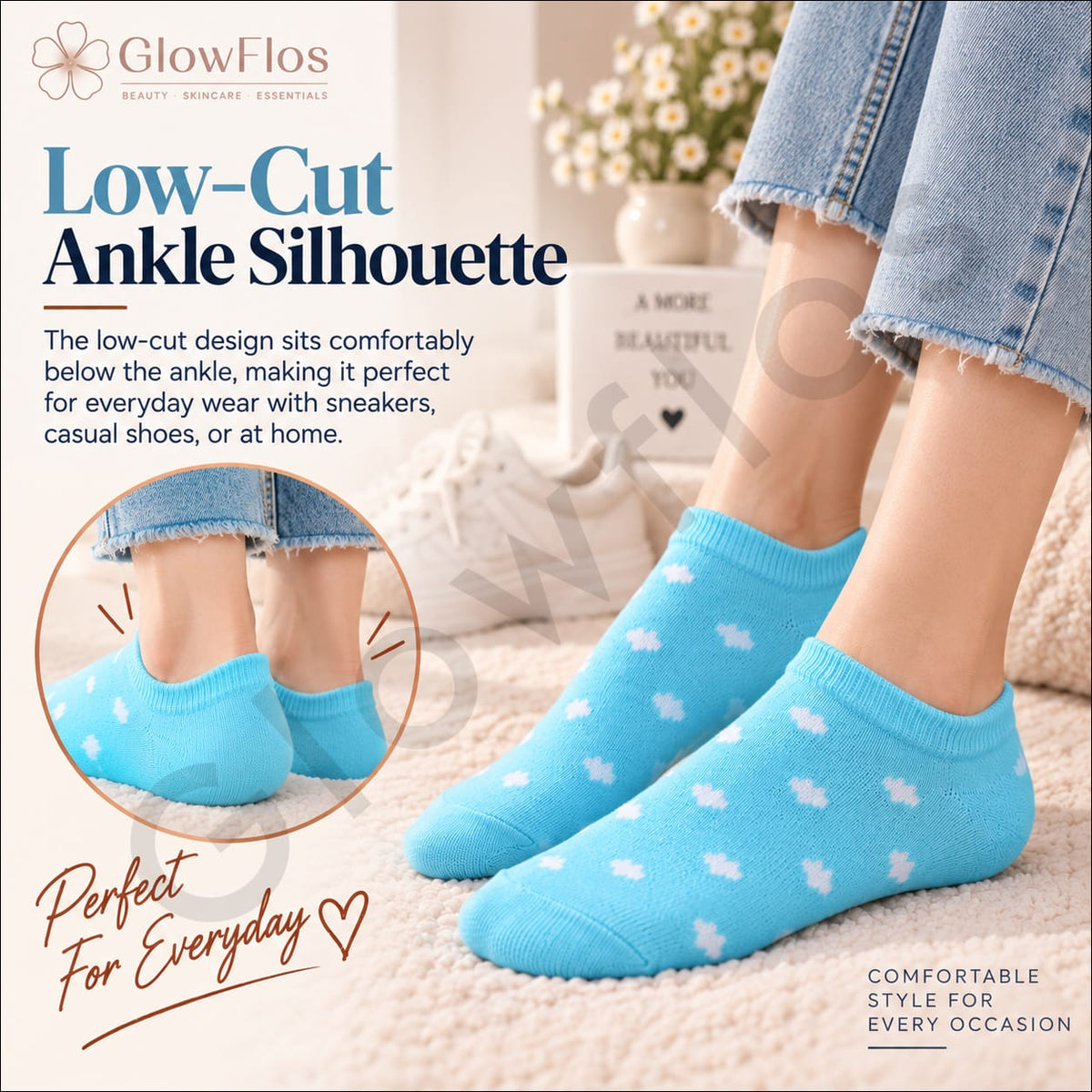 Luxe Heart Print Ankle Socks