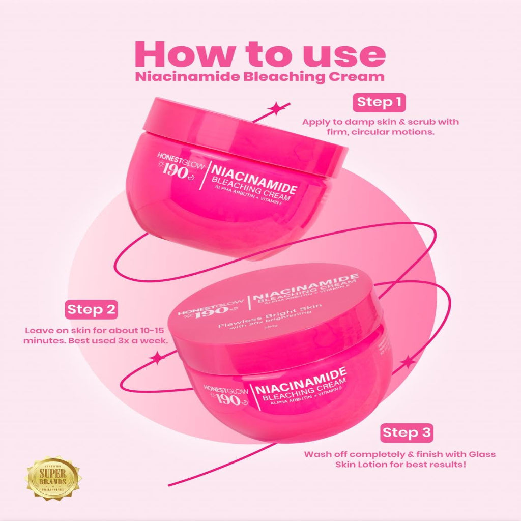 Authentic Honest Glow 190 Niacinamide Bleaching Cream Facial and Full Body Whitening Treatment for Dark Spot Correction Hyperpigmentation Removal Underarm Lightening and Radiant Smooth Skin