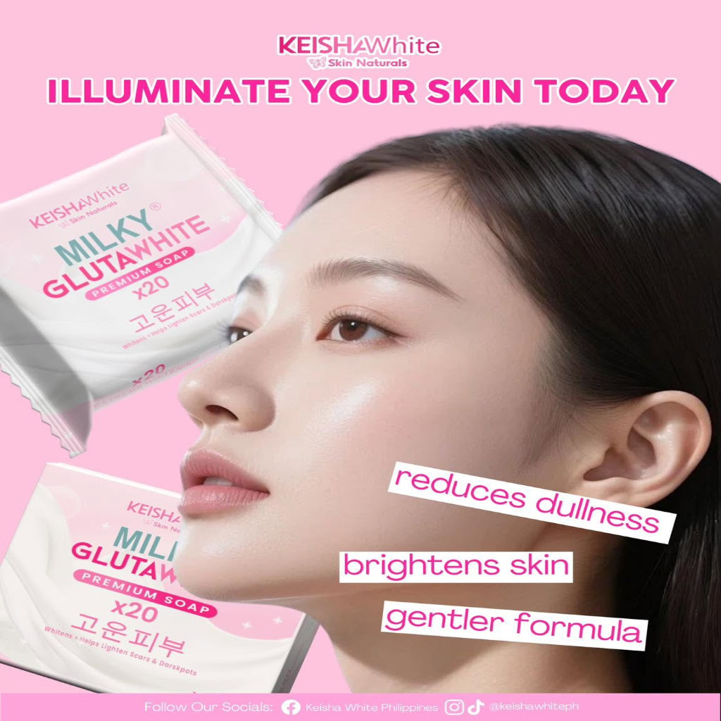Person using KEISHA X20 whitening soap on skin for a bright glow
