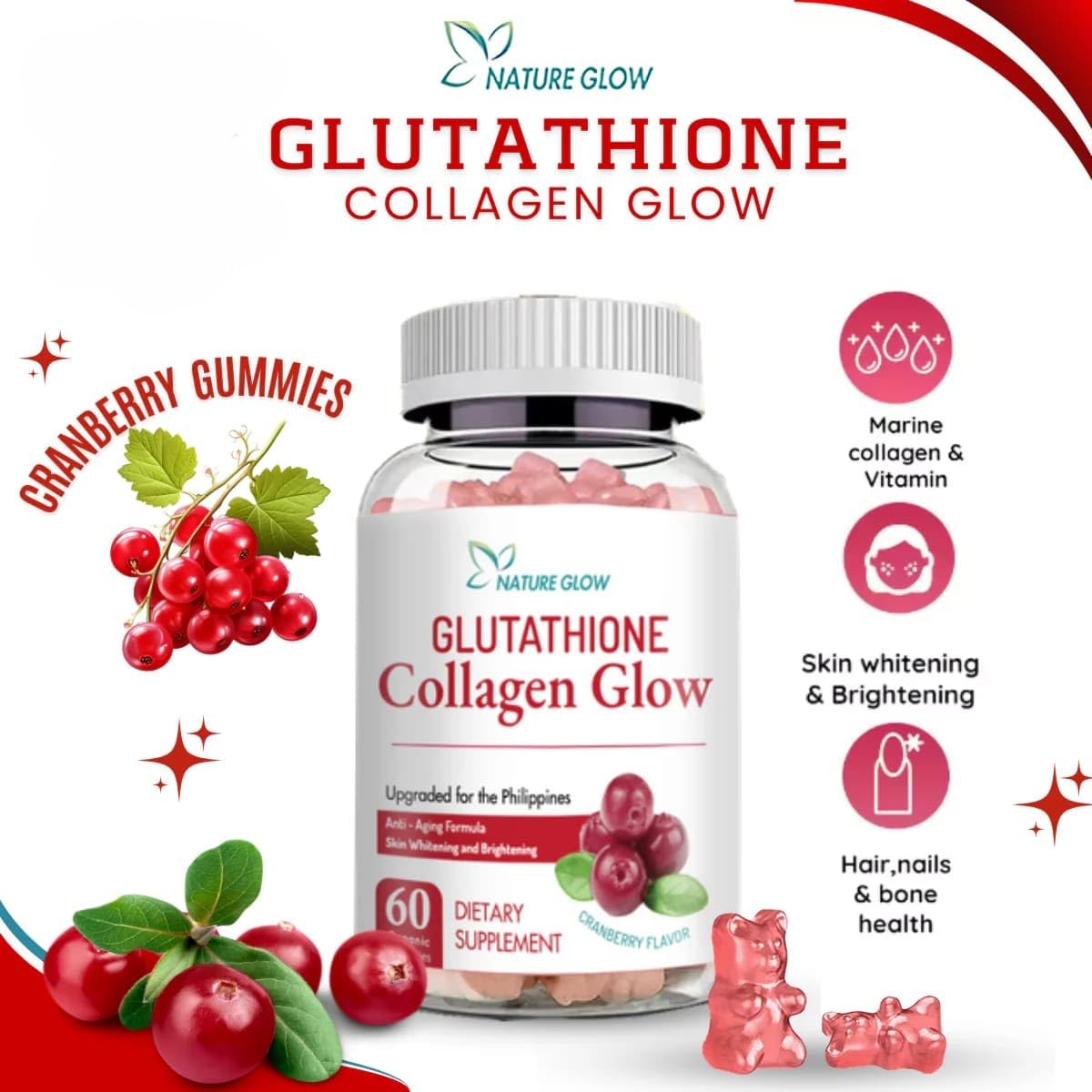 Nature Glow  Glutathione Collagen Glow Cranberry