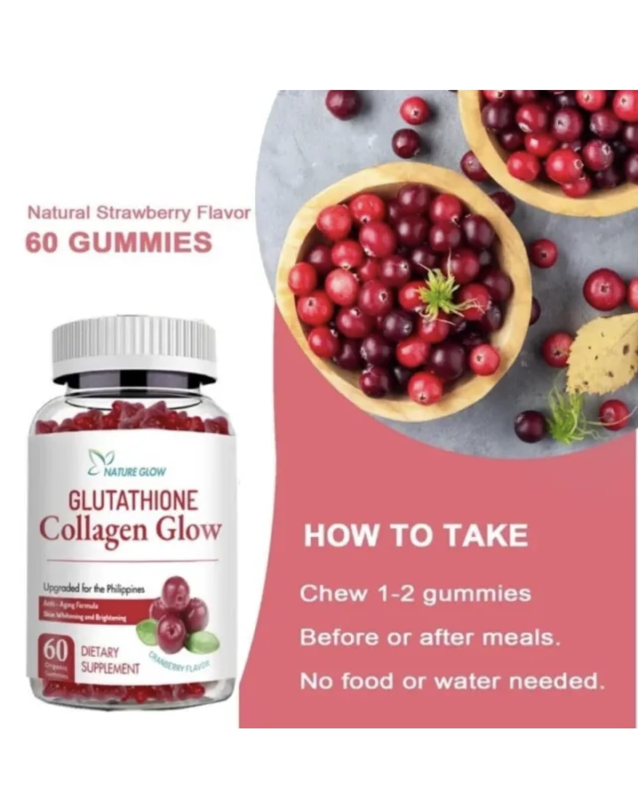Nature Glow  Glutathione Collagen Glow Cranberry