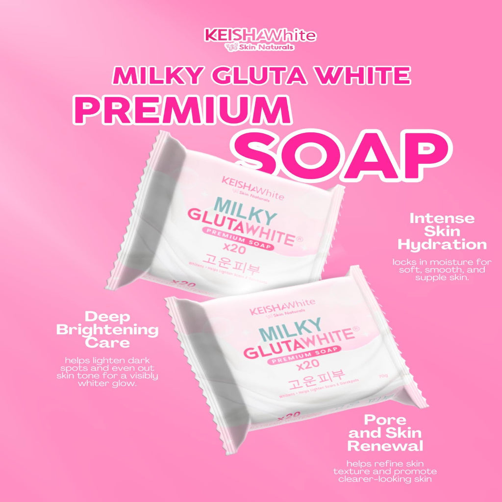 Person using KEISHA X20 whitening soap on skin for a bright glow