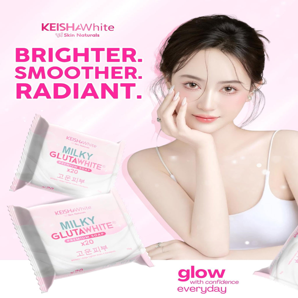 Person using KEISHA X20 whitening soap on skin for a bright glow