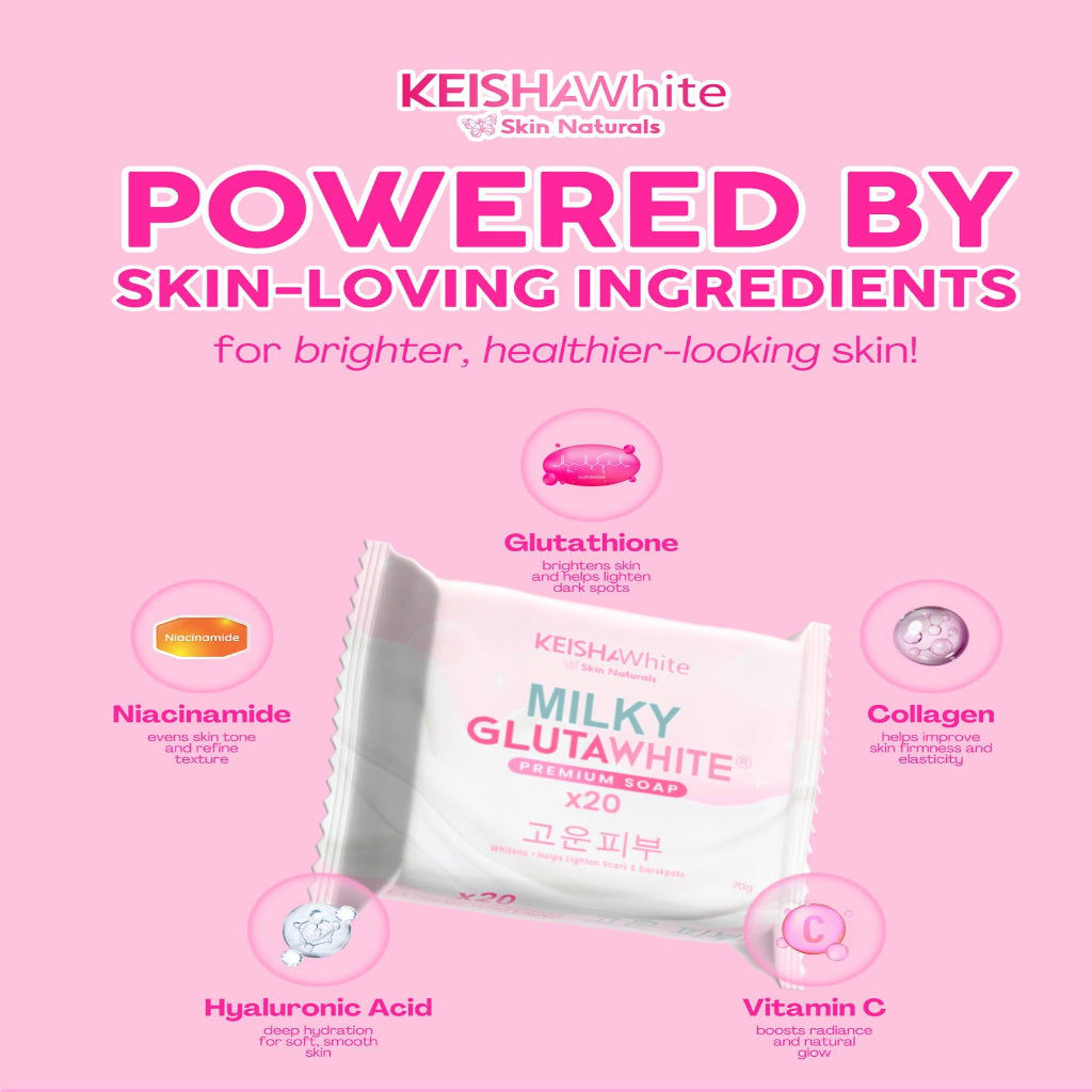 Person using KEISHA X20 whitening soap on skin for a bright glow