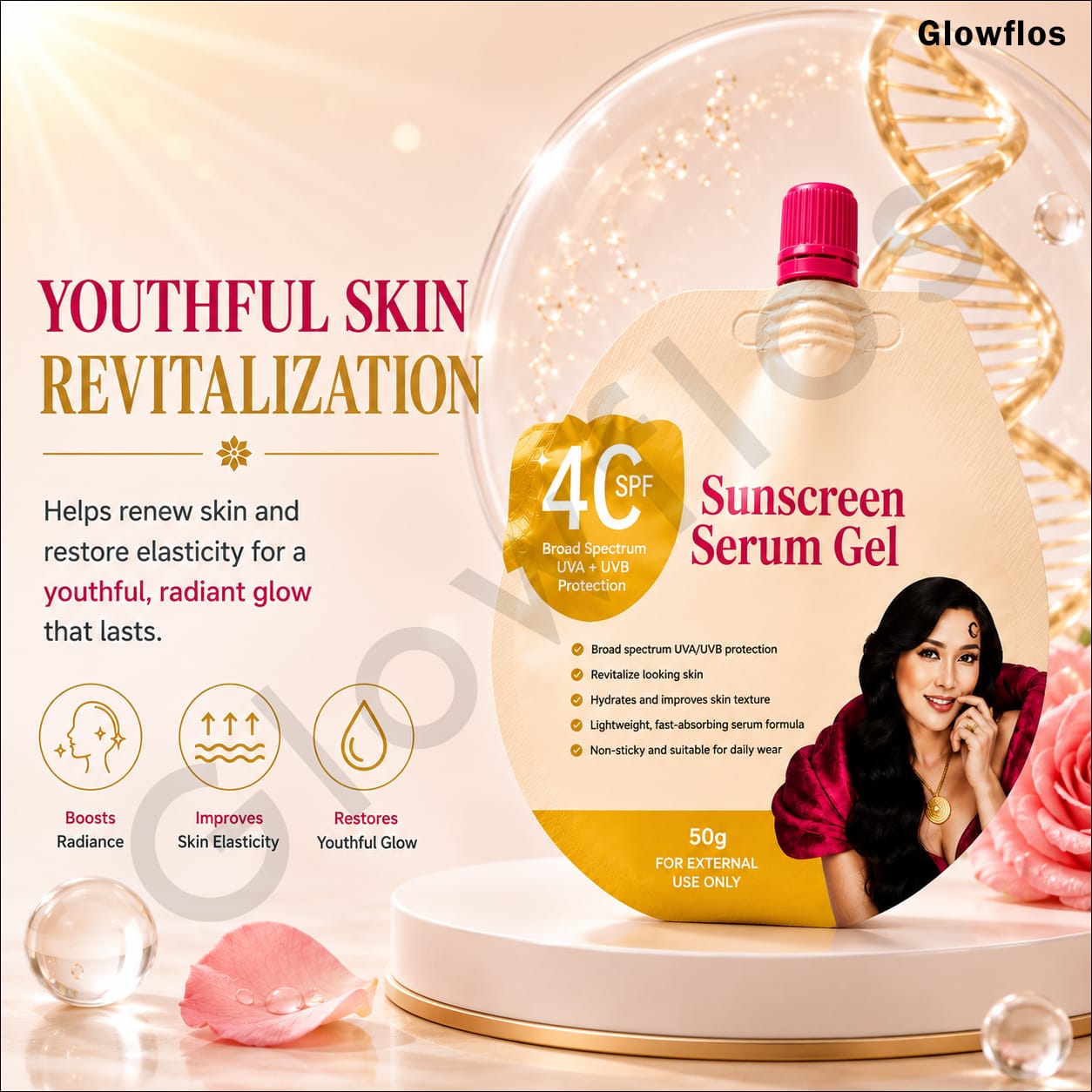 Lightweight clear serum gel texture of Hami-San sunscreen being blended effortlessly on skin