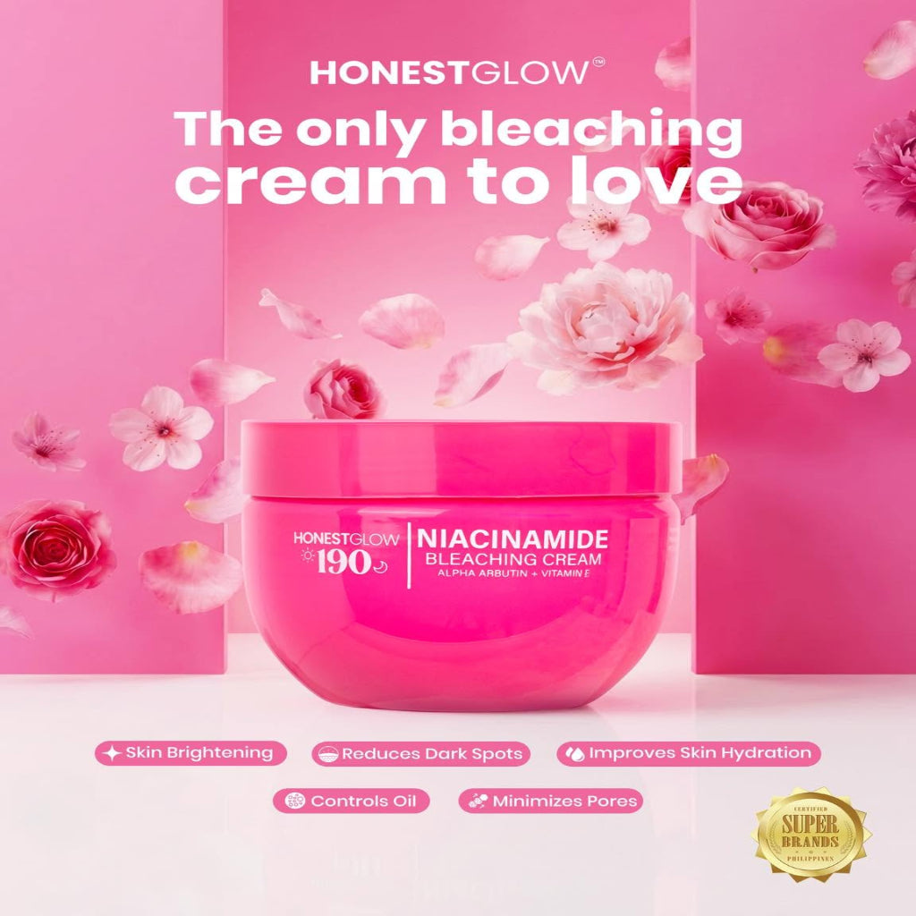 Authentic Honest Glow 190 Niacinamide Bleaching Cream Facial and Full Body Whitening Treatment for Dark Spot Correction Hyperpigmentation Removal Underarm Lightening and Radiant Smooth Skin