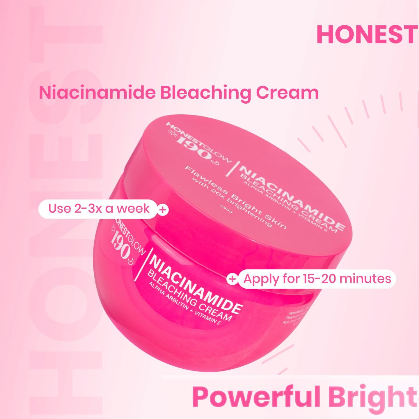 Authentic Honest Glow 190 Niacinamide Bleaching Cream Facial and Full Body Whitening Treatment for Dark Spot Correction Hyperpigmentation Removal Underarm Lightening and Radiant Smooth Skin