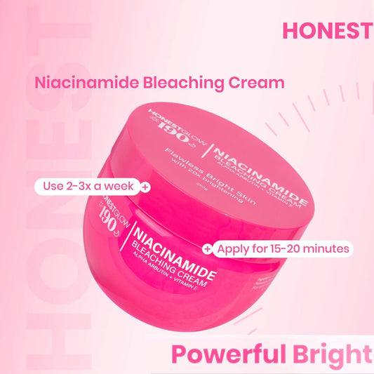 Authentic Honest Glow 190 Niacinamide Bleaching Cream Facial and Full Body Whitening Treatment for Dark Spot Correction Hyperpigmentation Removal Underarm Lightening and Radiant Smooth Skin
