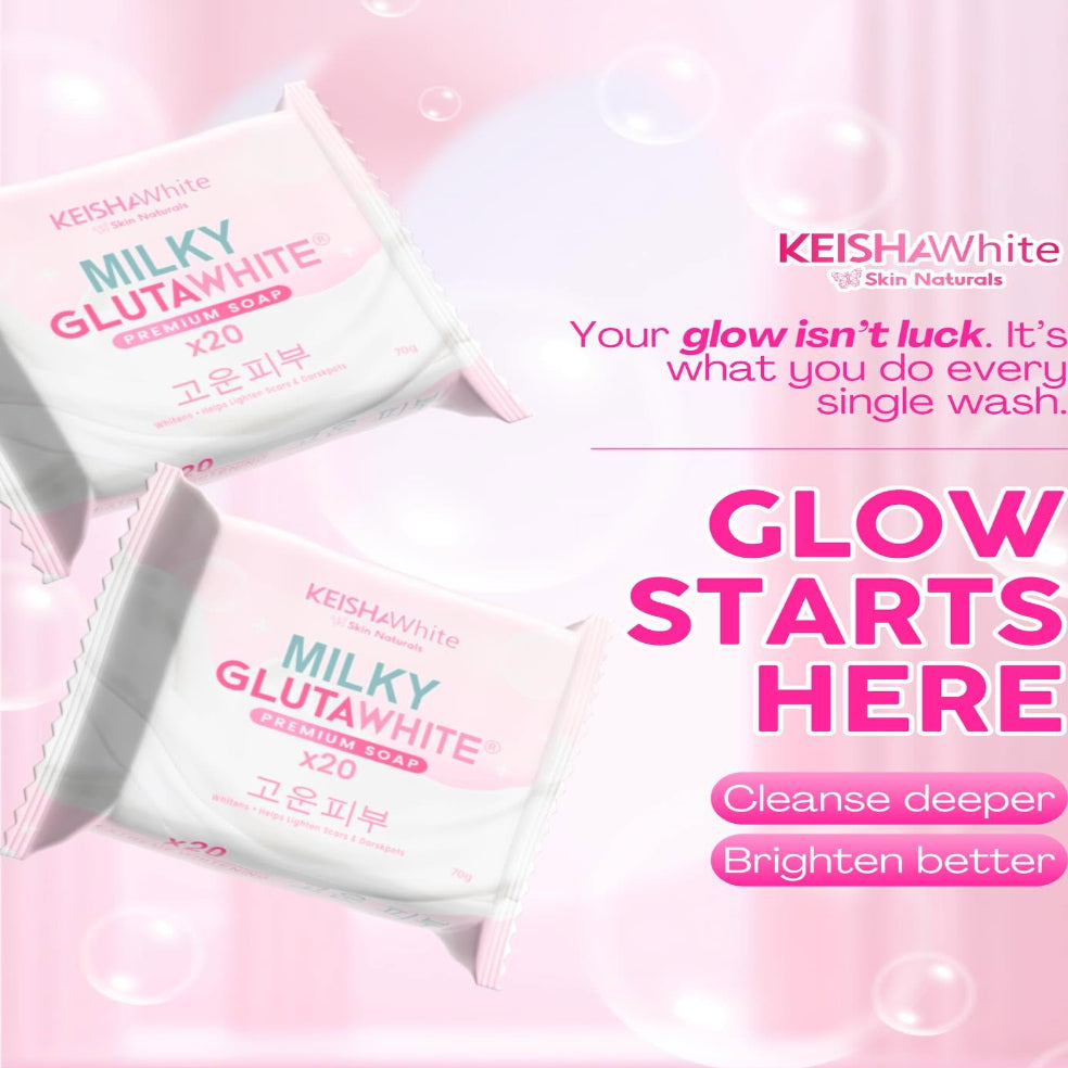 Person using KEISHA X20 whitening soap on skin for a bright glow