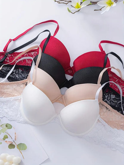 Solid Seamless Floral Lace Underwire Bra