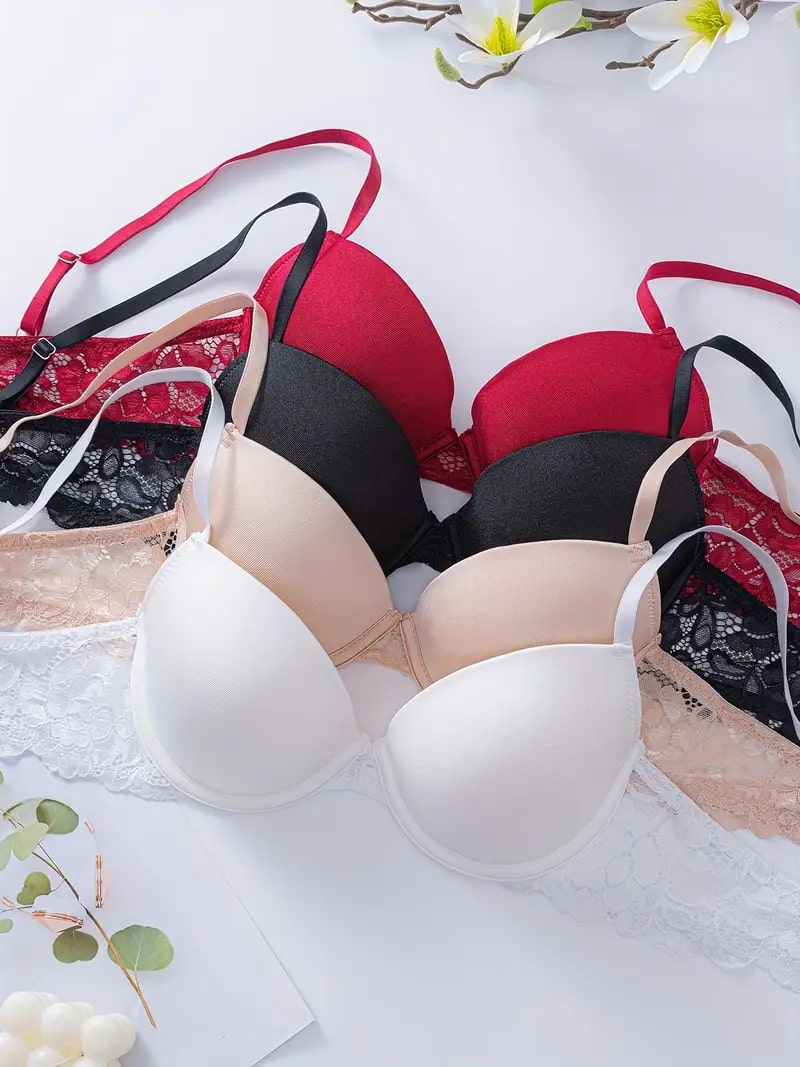 Solid Seamless Floral Lace Underwire Bra