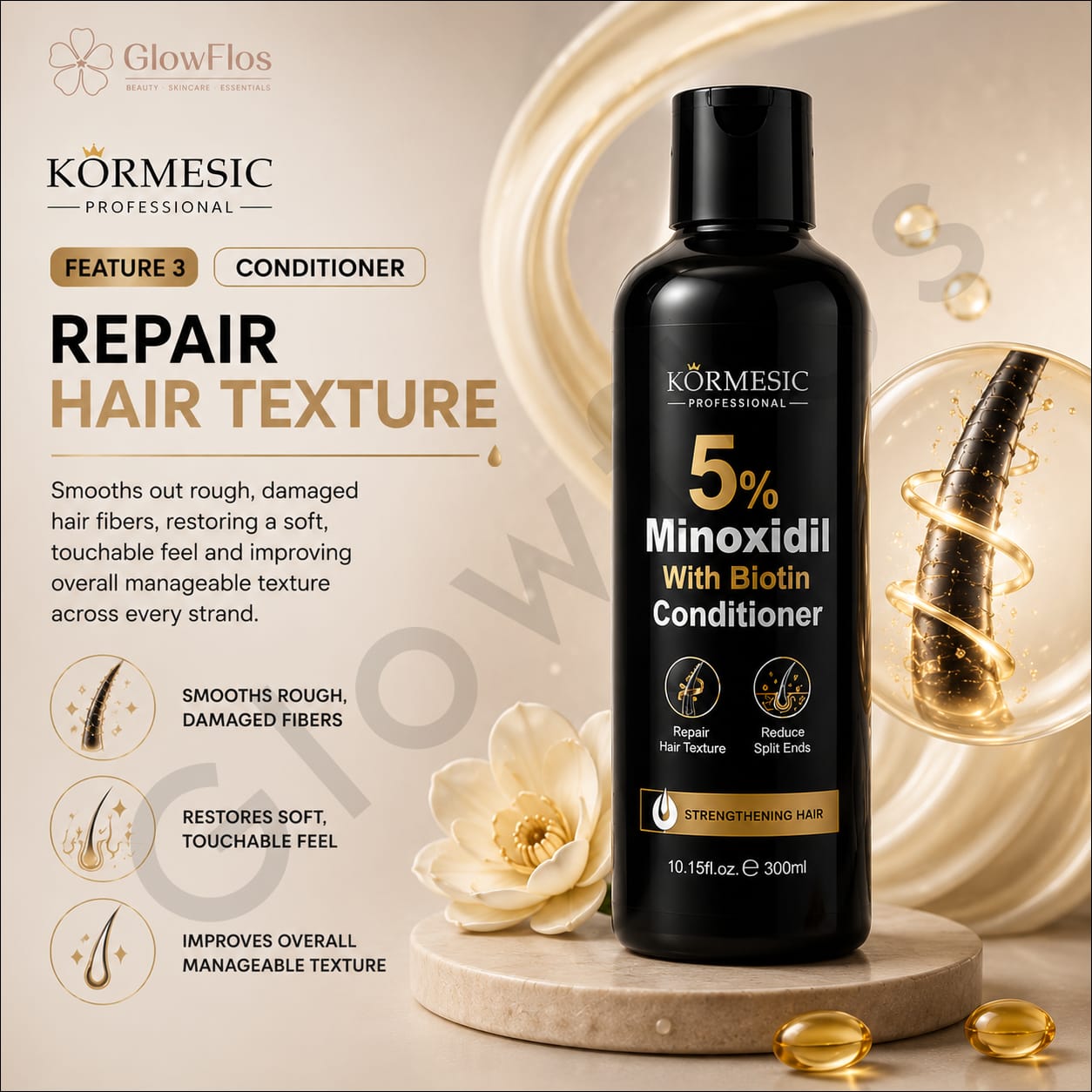 Kormesic hair growth shampoo lather with biotin and minoxidil