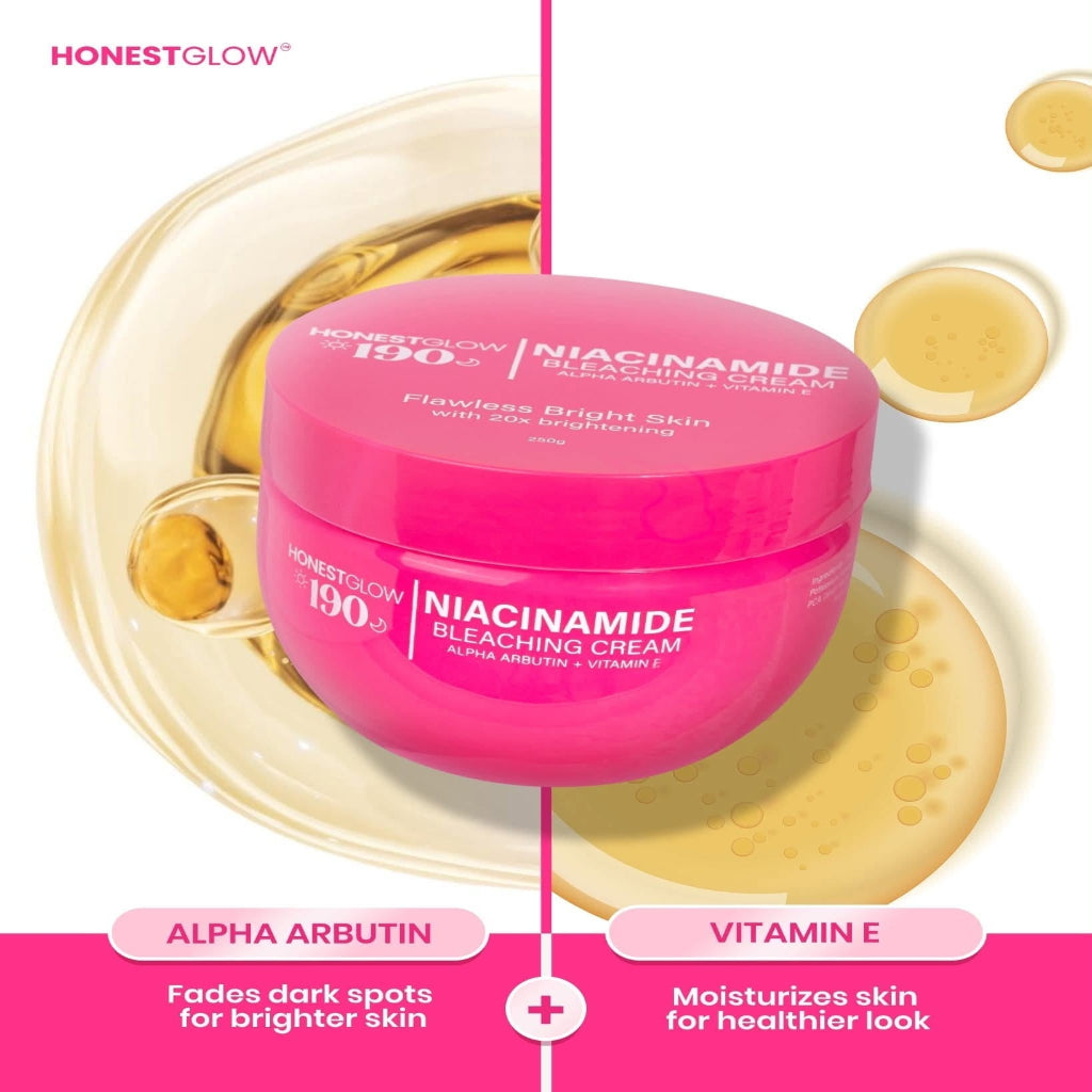 Authentic Honest Glow 190 Niacinamide Bleaching Cream Facial and Full Body Whitening Treatment for Dark Spot Correction Hyperpigmentation Removal Underarm Lightening and Radiant Smooth Skin