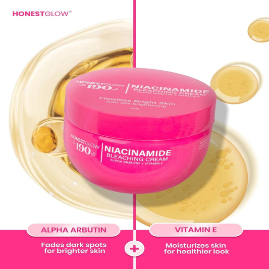 Authentic Honest Glow 190 Niacinamide Bleaching Cream Facial and Full Body Whitening Treatment for Dark Spot Correction Hyperpigmentation Removal Underarm Lightening and Radiant Smooth Skin