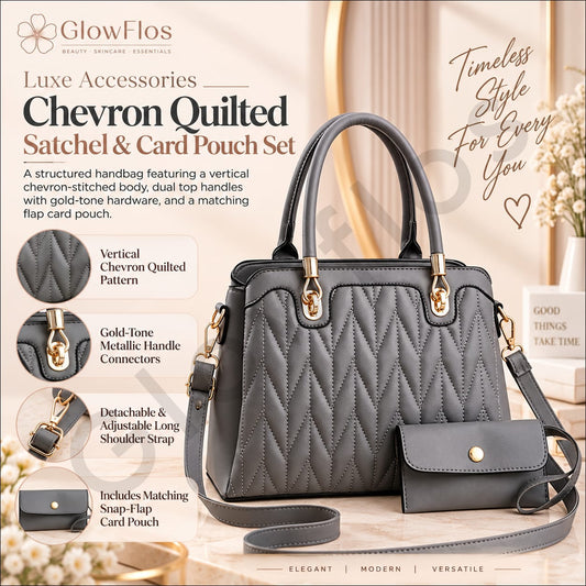 Luxe Chevron Quilted Satchel & Card Pouch Set