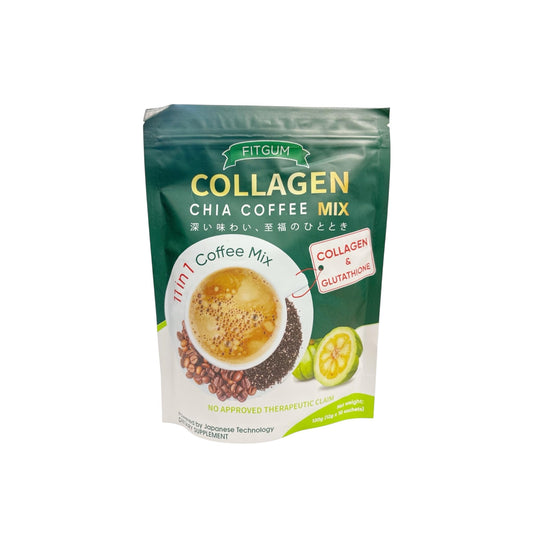 Fitgum coffee ingredients chart highlighting garcinia cambogia l carnitine glutathione and collagen benefits