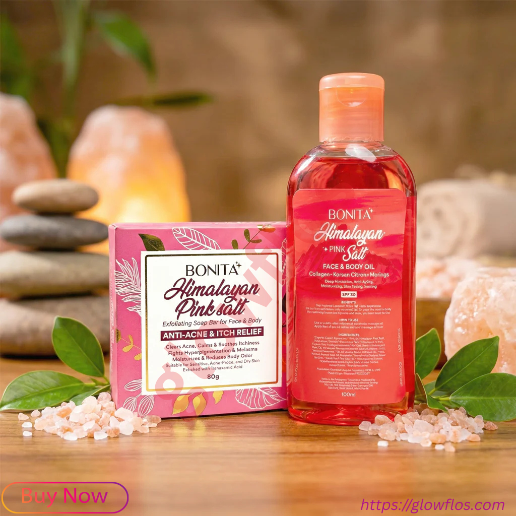 Bonita Himalayan Pink Salt Soap and Oil set for clean, soft, hydrated, and glowing skin