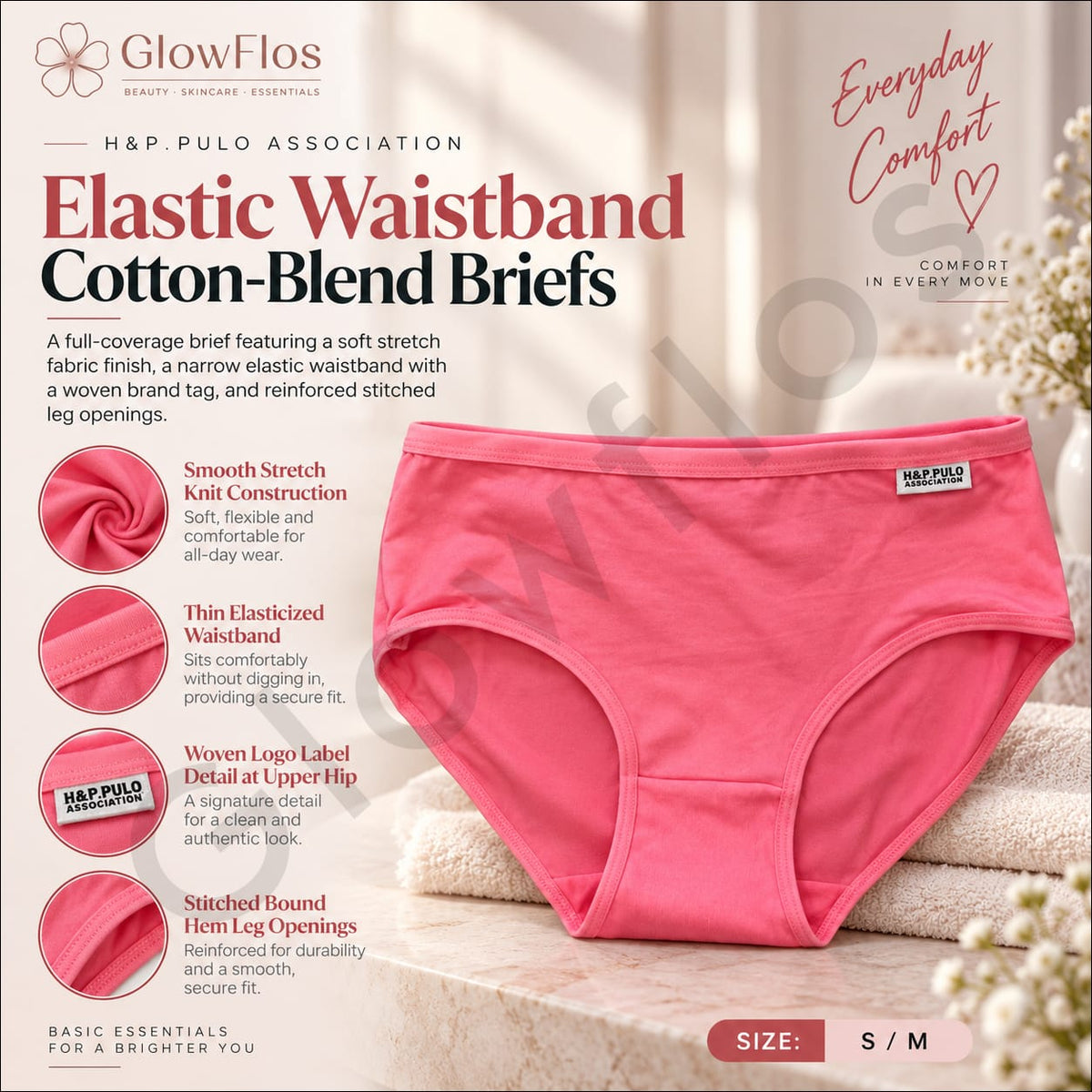 H&P. Pulo Association Elastic Waistband Cotton-Blend Briefs