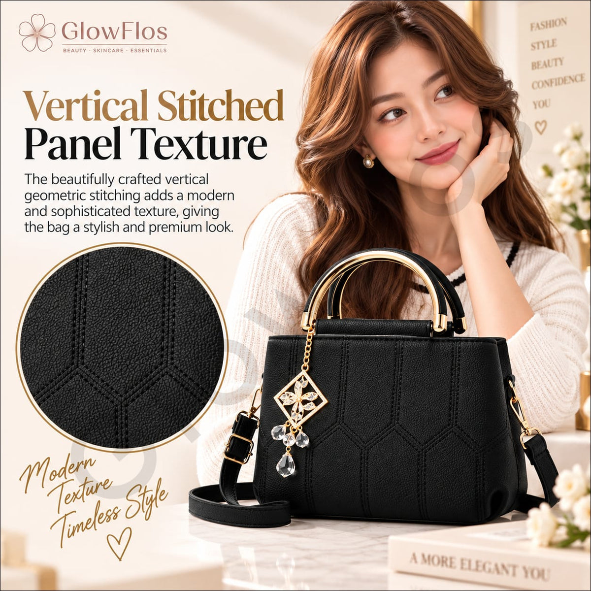 Elegance Metal-Handle Geometric Handbag