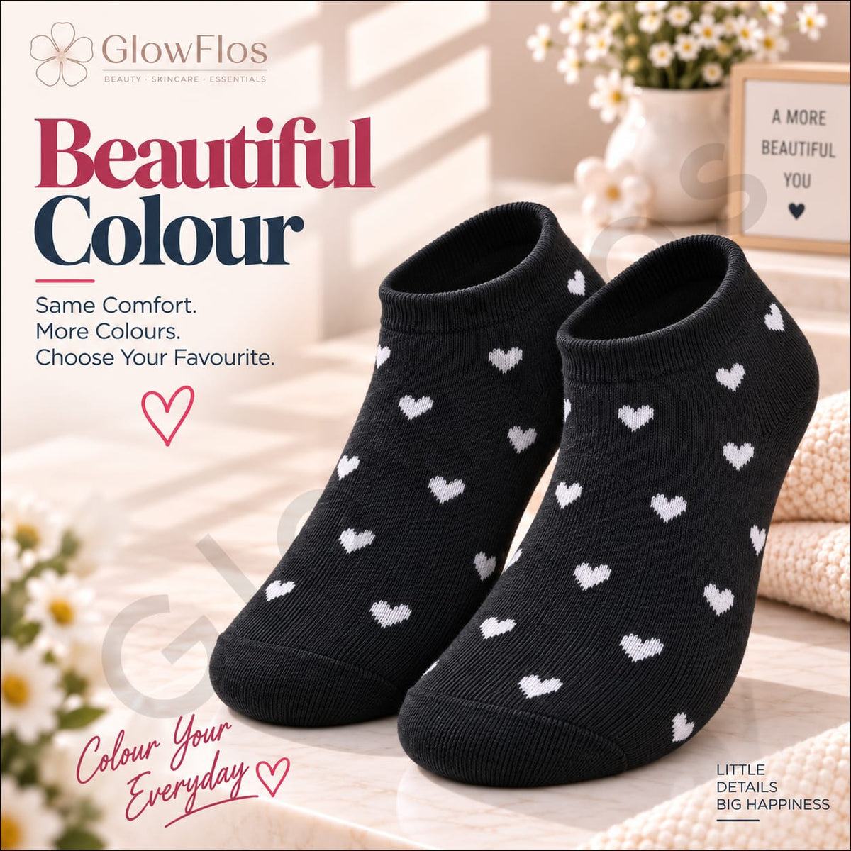 Luxe Heart Print Ankle Socks