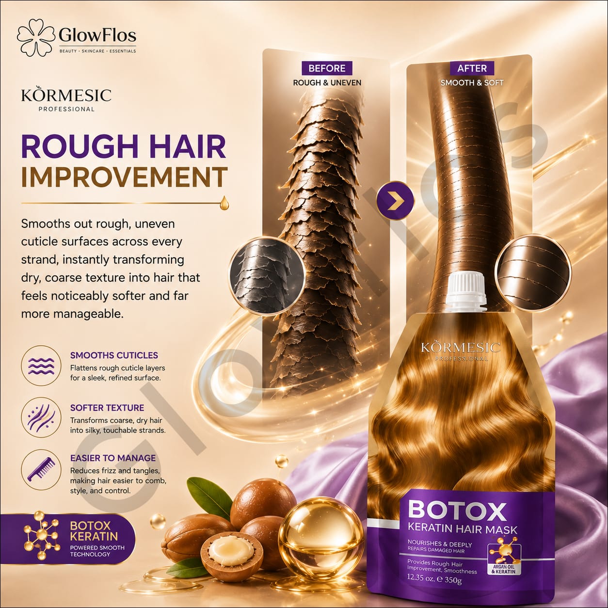 Rich creamy texture of Kormesic professional hair repair mask