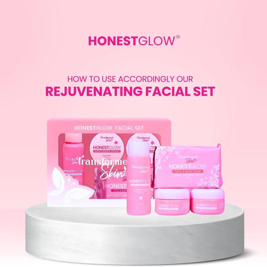 Authentic Honest Glow Facial Set 4-in-1 Daily Skincare Kit with Kojic Soap Toner Face Cream and Sunscreen SPF 30 for Gentle Skin Brightening Dark Spot Removal and Glass Skin
