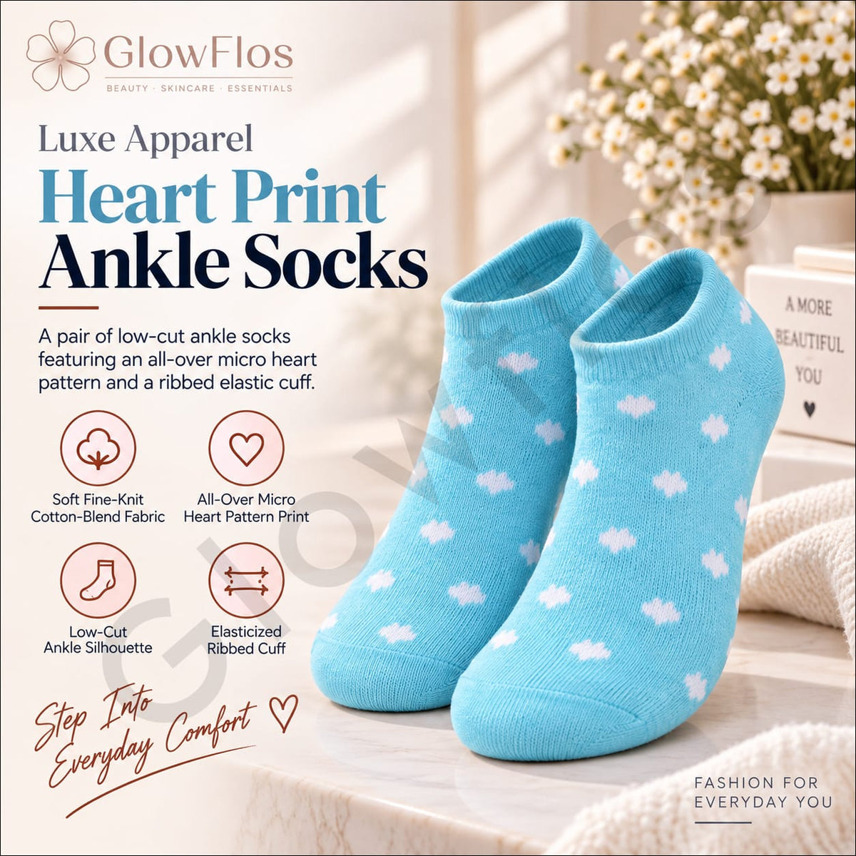 Luxe Heart Print Ankle Socks