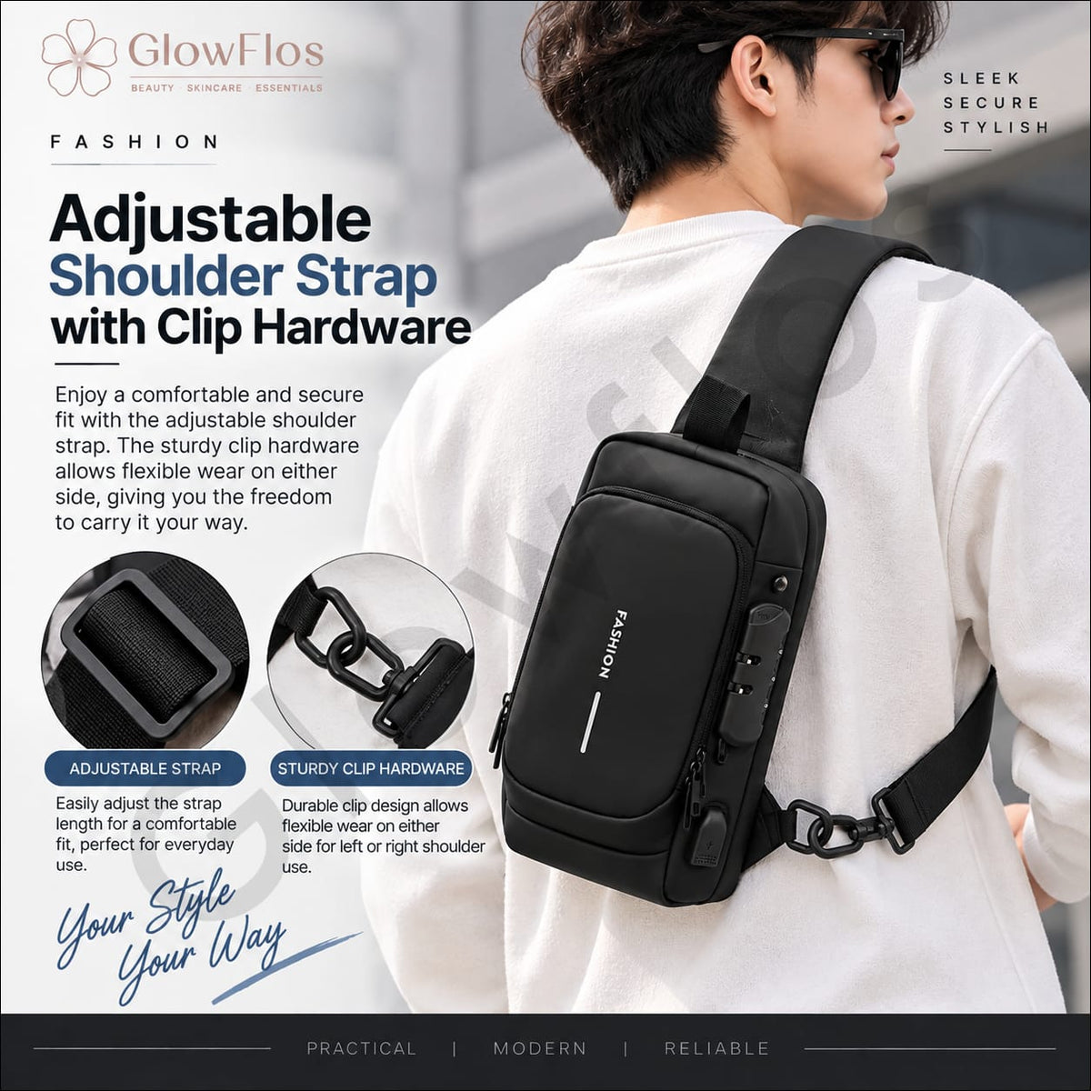 Fashion Combination Lock Crossbody Sling Bag
