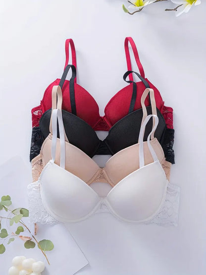 Solid Seamless Floral Lace Underwire Bra