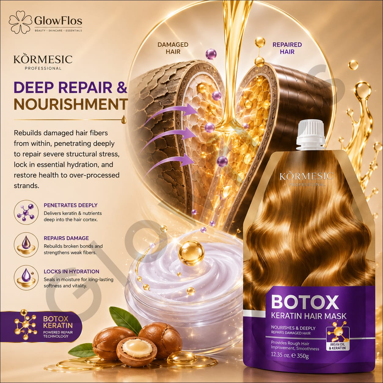Rich creamy texture of Kormesic professional hair repair mask