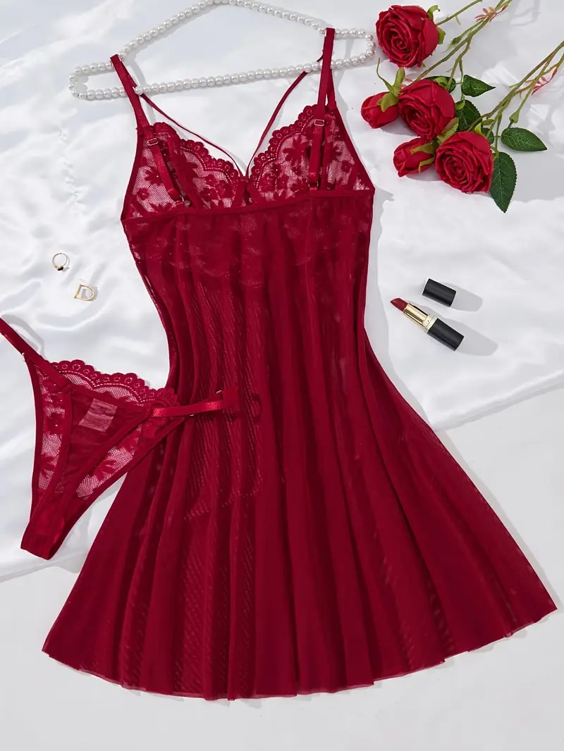 Elegant Solid Color Sexy Short Nightgown