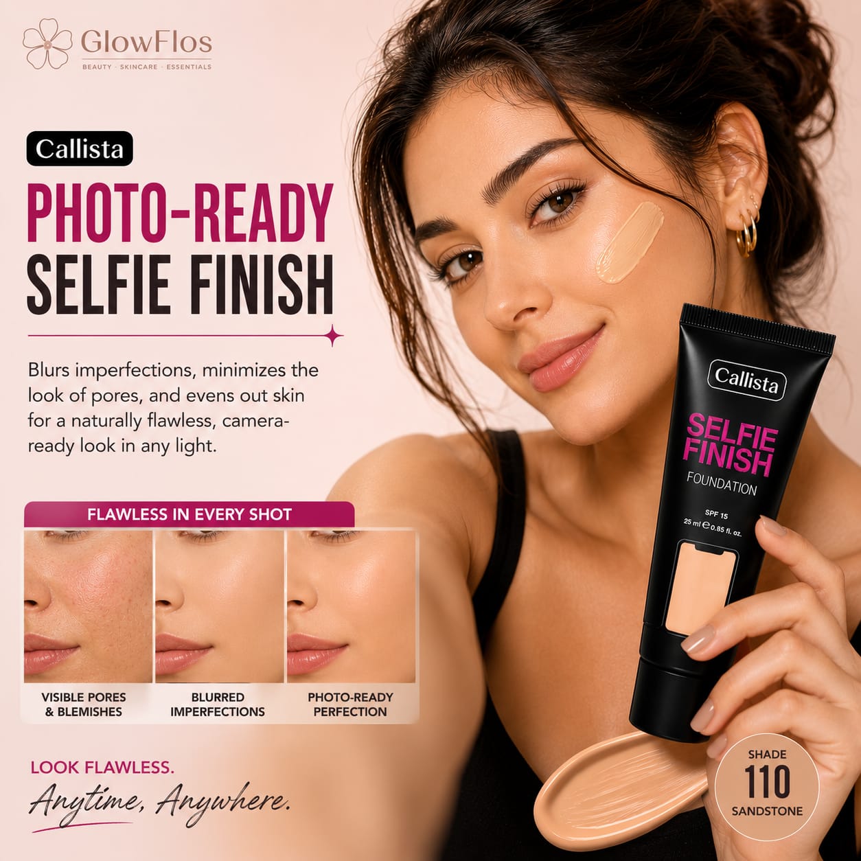 Callista Selfie Finish Foundation – 110 Sandstone (SPF 15)