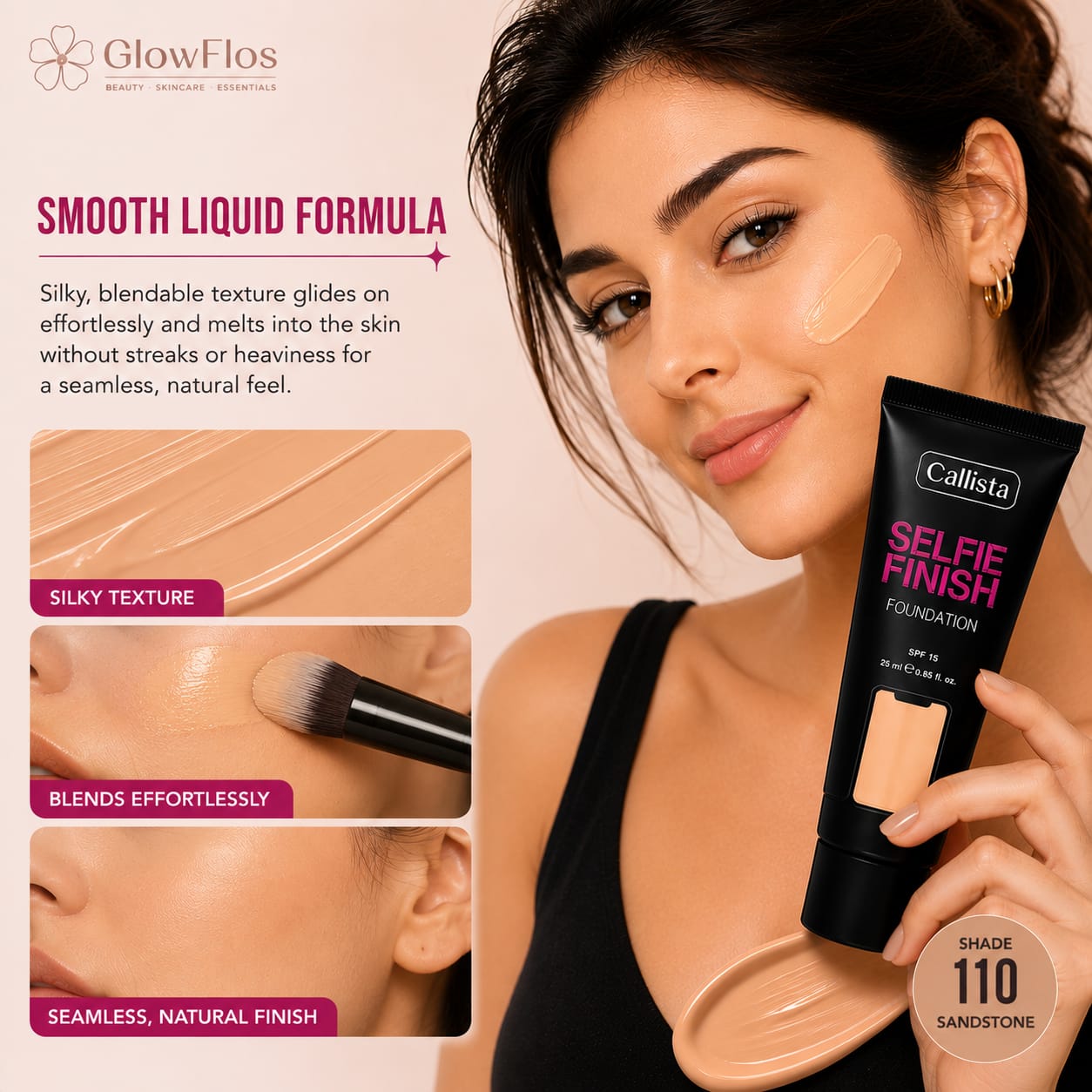 Callista Selfie Finish Foundation – 110 Sandstone (SPF 15)