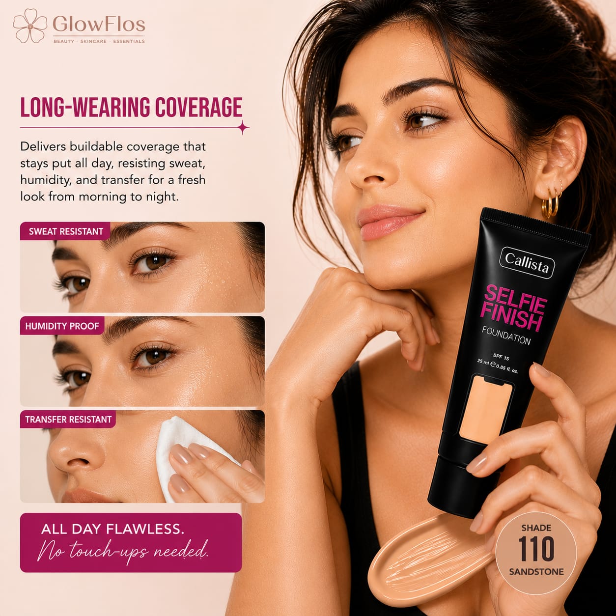 Callista Selfie Finish Foundation – 110 Sandstone (SPF 15)