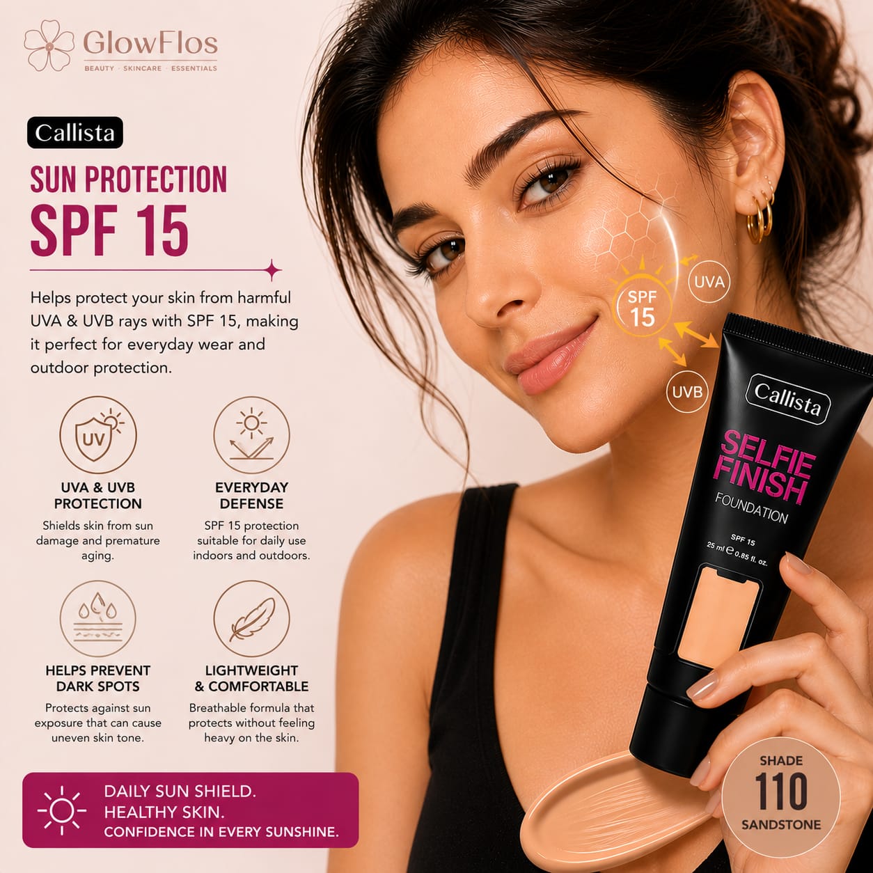 Callista Selfie Finish Foundation – 110 Sandstone (SPF 15)