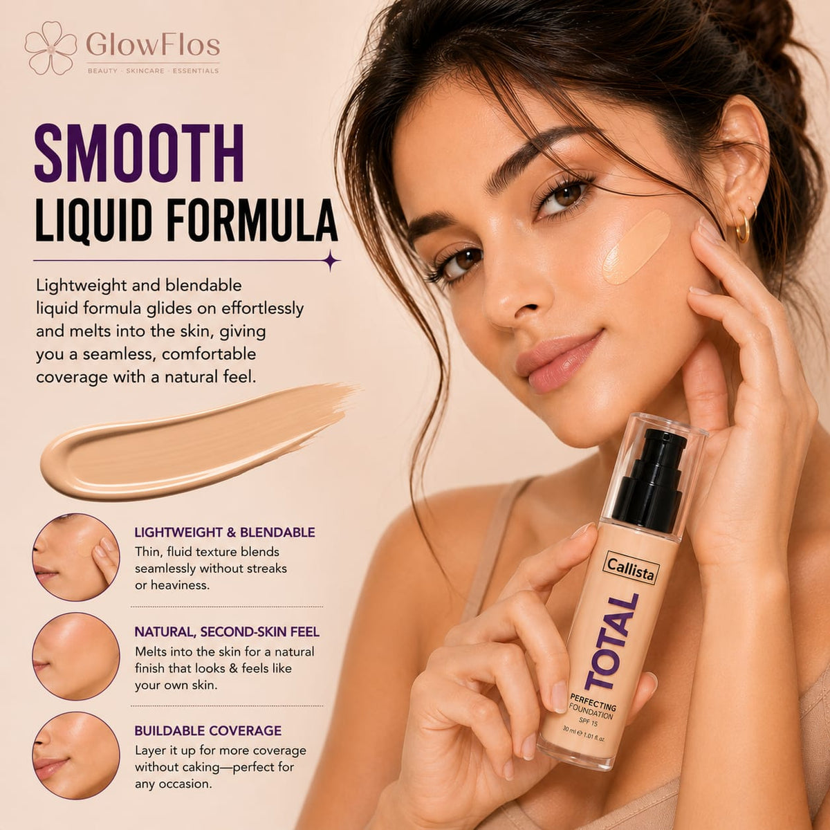 Callista Total Perfecting Foundation – 221 Porcelain (SPF 15)