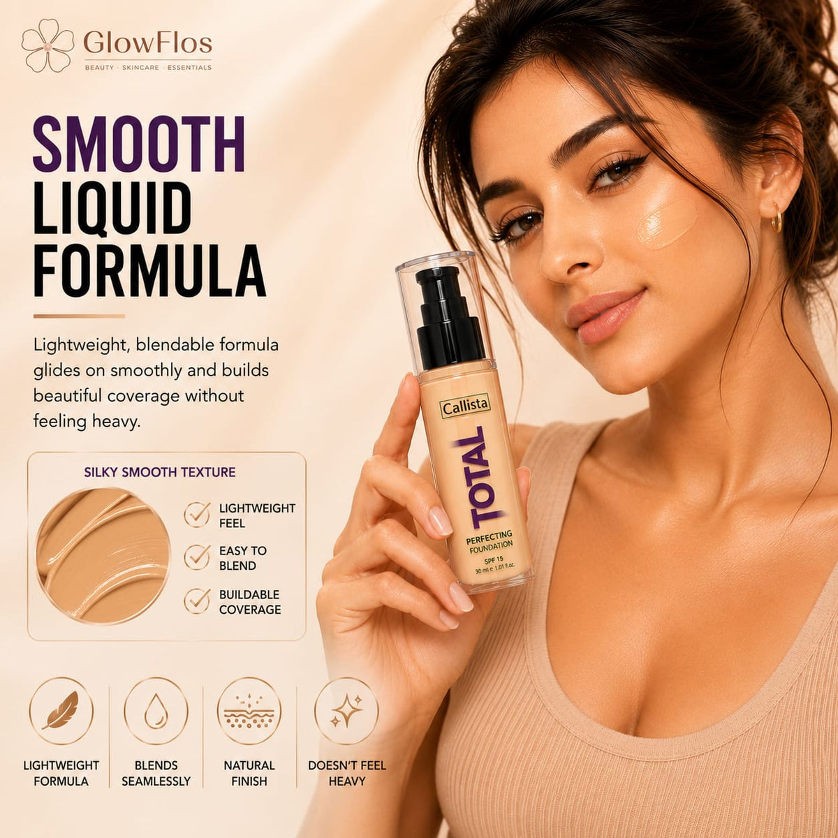 Callista Total Perfecting Foundation – 232 Light Beige (SPF 15)