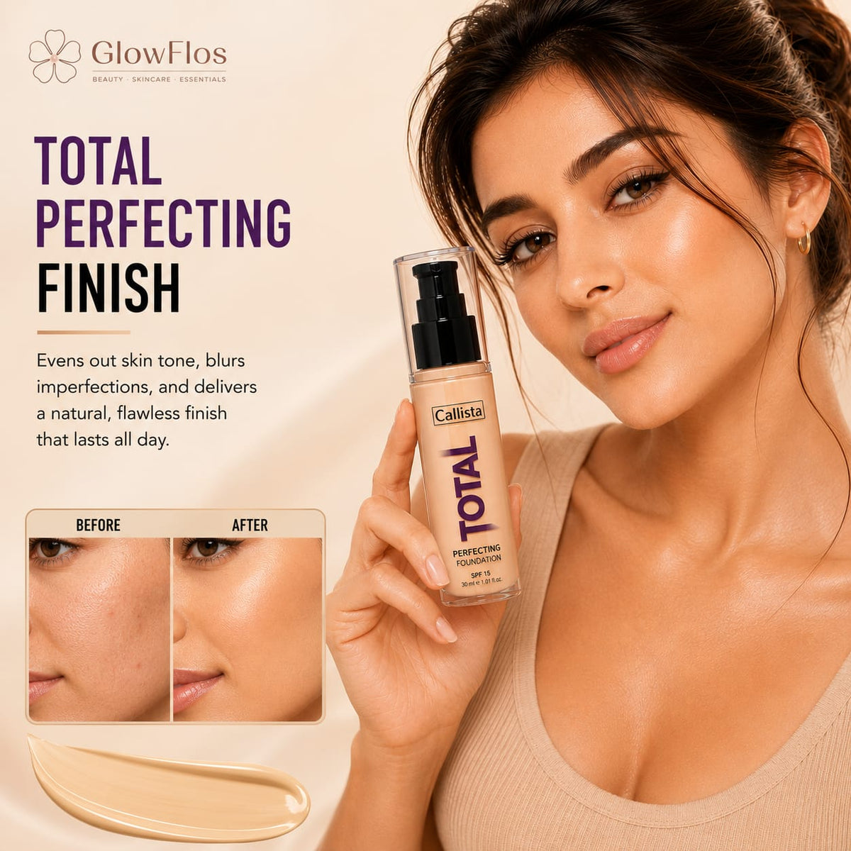 Callista Total Perfecting Foundation – 232 Light Beige (SPF 15)