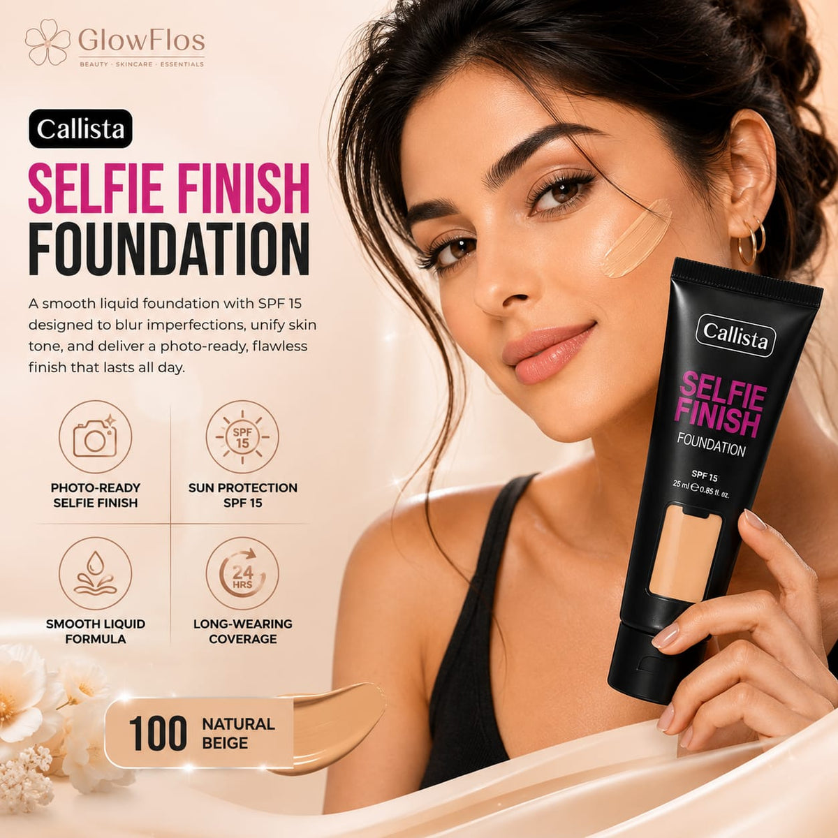 Callista Selfie Finish Foundation – 100 Natural (SPF 15)