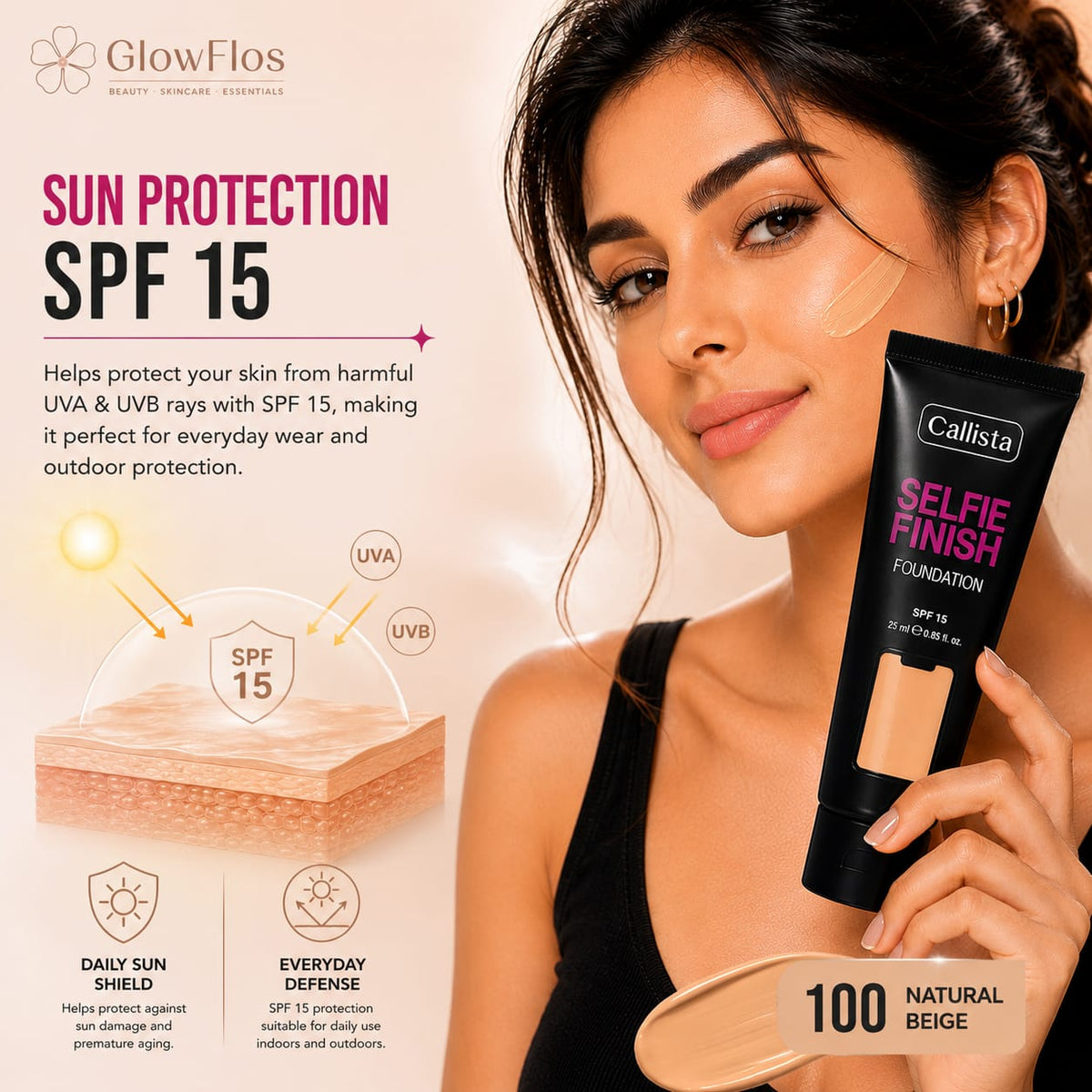 Callista Selfie Finish Foundation – 100 Natural (SPF 15)