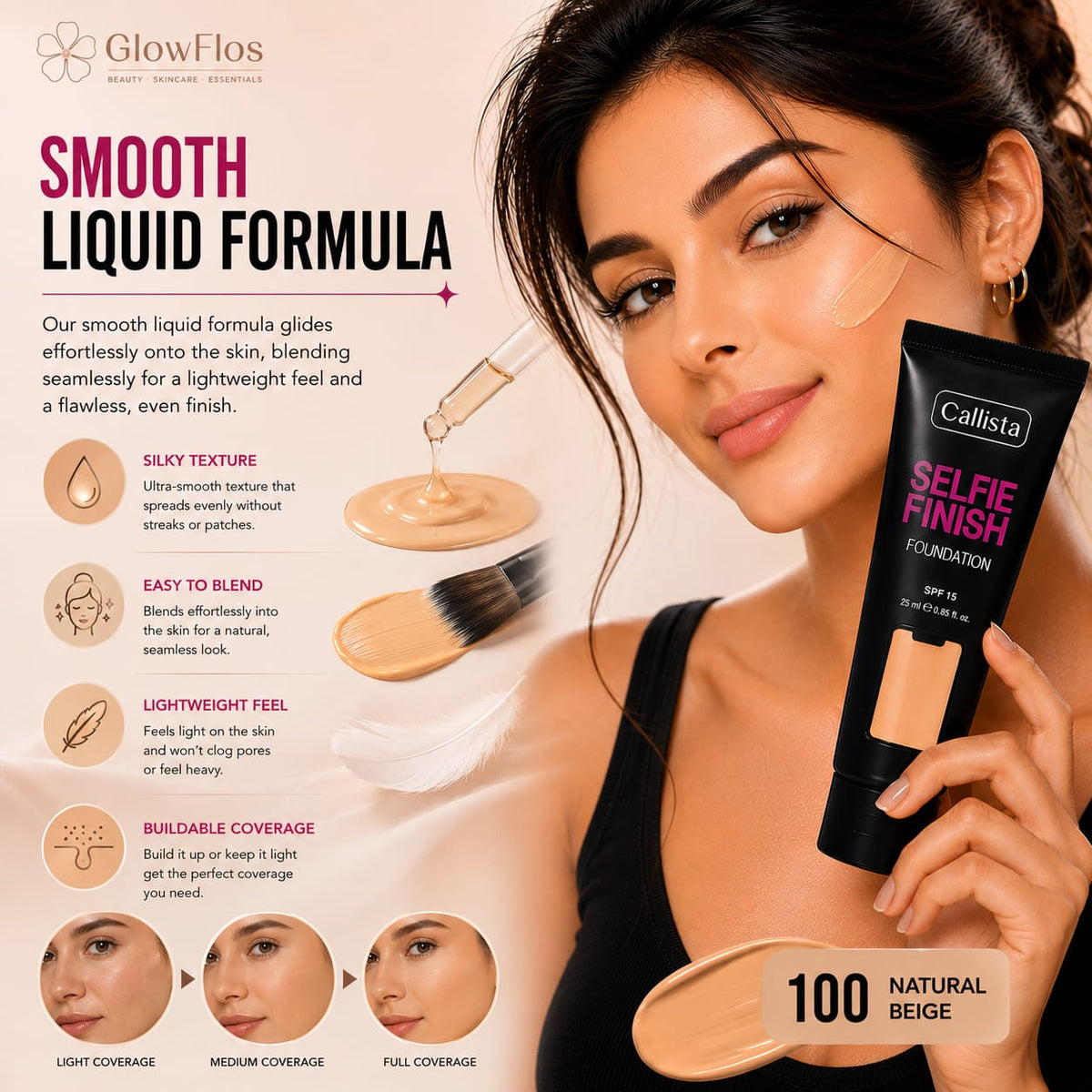 Callista Selfie Finish Foundation – 100 Natural (SPF 15)