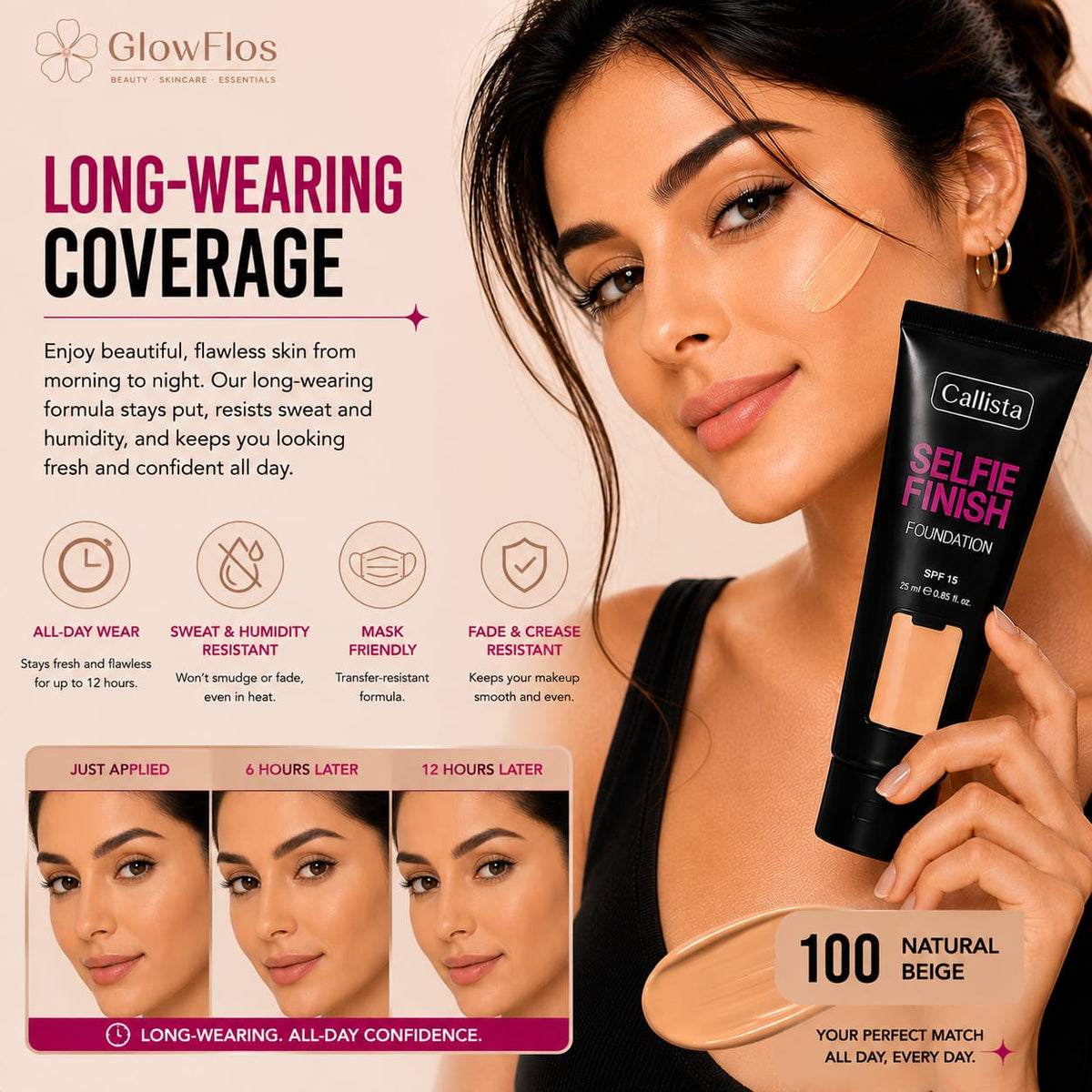 Callista Selfie Finish Foundation – 100 Natural (SPF 15)