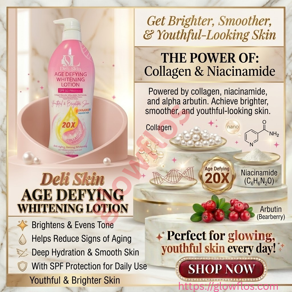 Deli Skin Age Defying Whitening Lotion for bright, smooth, and youthful glowing skin
