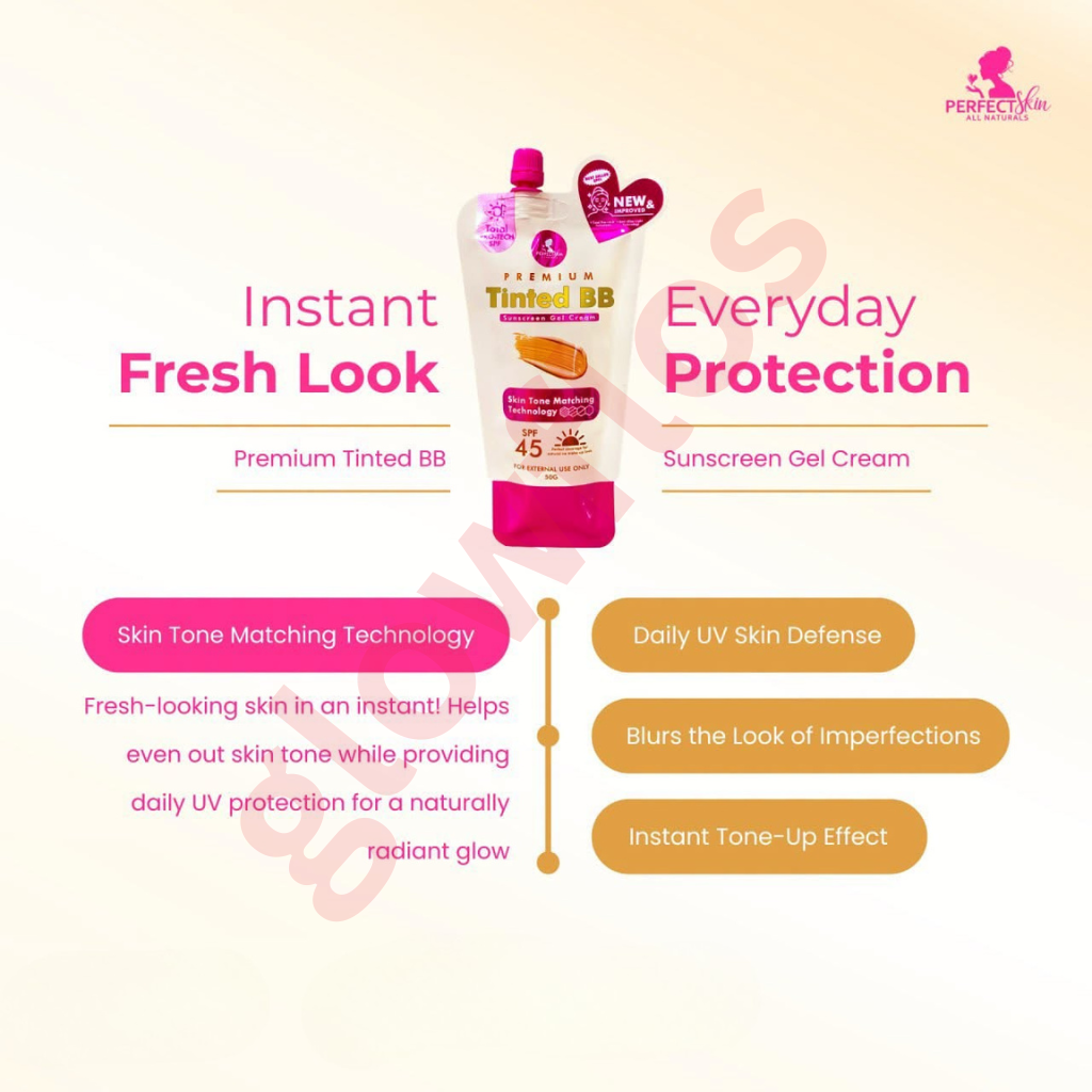 Authentic Perfect Skin Premium Tinted Sunscreen Gel Cream Broad Spectrum Facial Sunblock with Universal Skin Blurring Tint and Oil Control for Zero White Cast Flawless Sheer Coverage and Glass Skin