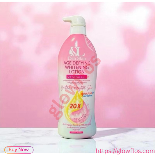 Deli Skin Age Defying Whitening Lotion for bright, smooth, and youthful glowing skin