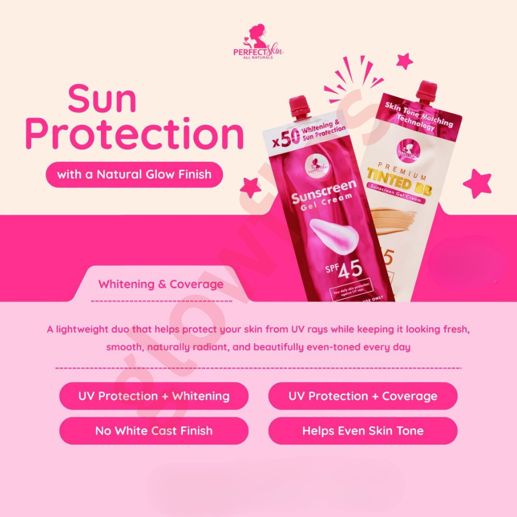 Authentic Perfect Skin Sunscreen Gel Cream and Premium Tinted Sunscreen Gel Cream Twin Pack Broad Spectrum Facial Sunblock Duo with Invisible Shield and Universal Skin Blurring Tint for Zero White Cast Flawless Coverage and Glass Skin